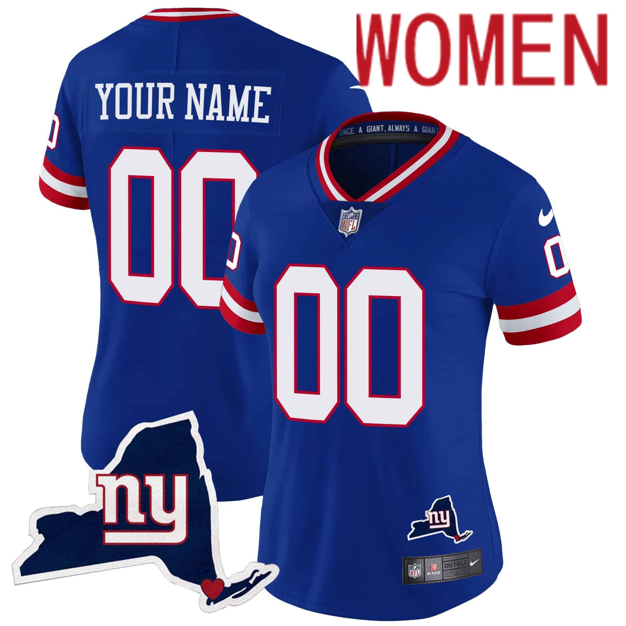 Women New York Giants Blue 2024 Nike Map Patch Limited Custom NFL Jersey style 1->customized nfl jersey->Custom Jersey